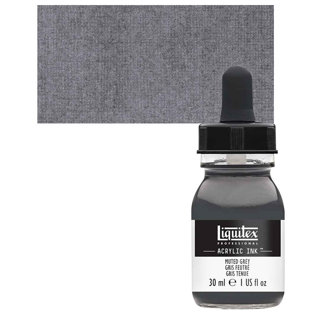Open in modal - Liquitex Professional Acrylic Ink - Muted Grey bottle and swatch