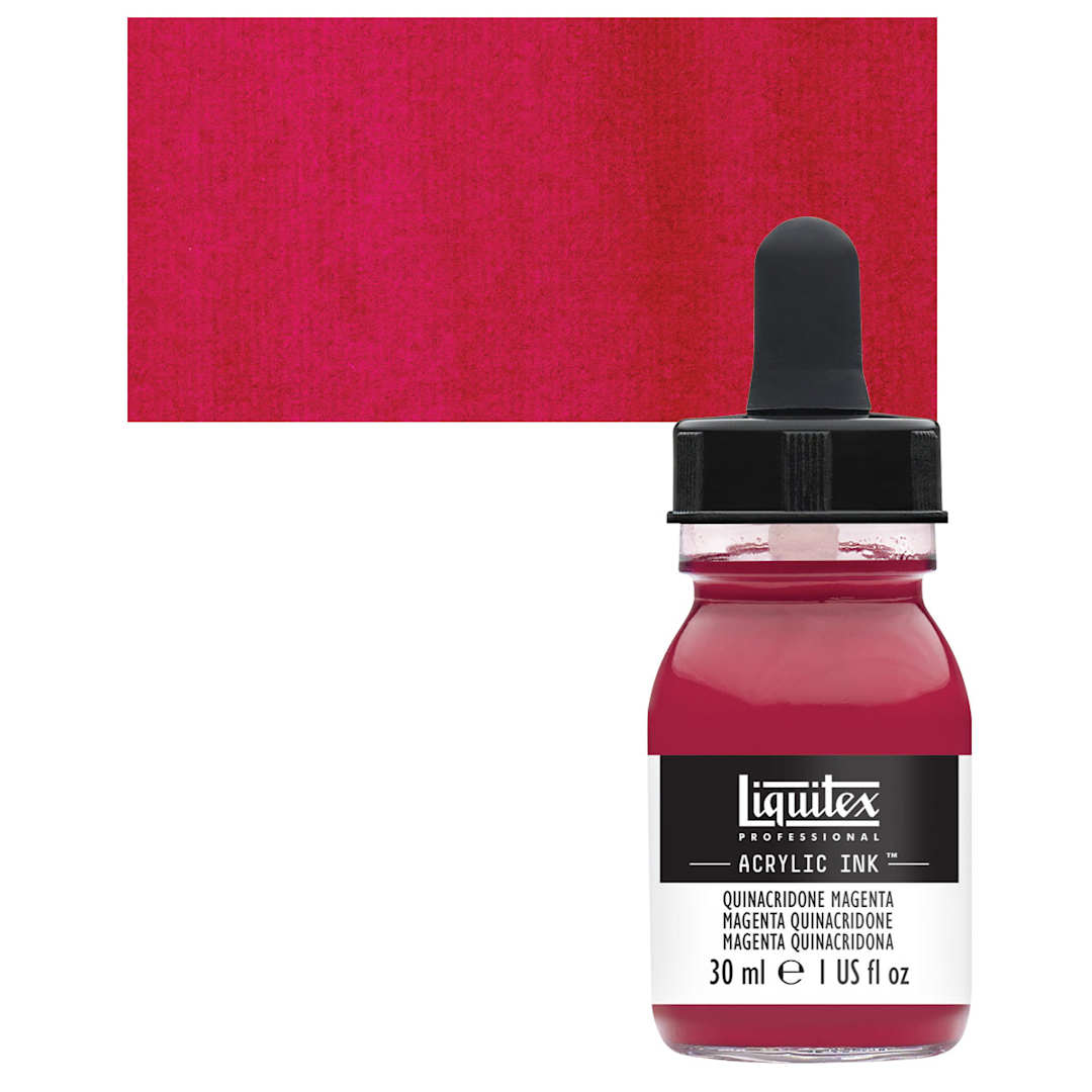 Open in modal - Liquitex Professional Acrylic Ink - Quinacriadone Magenta bottle and swatch