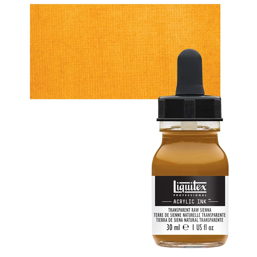 Open in modal - Liquitex Professional Acrylic Ink - Transparent Raw Sienna bottle and swatch