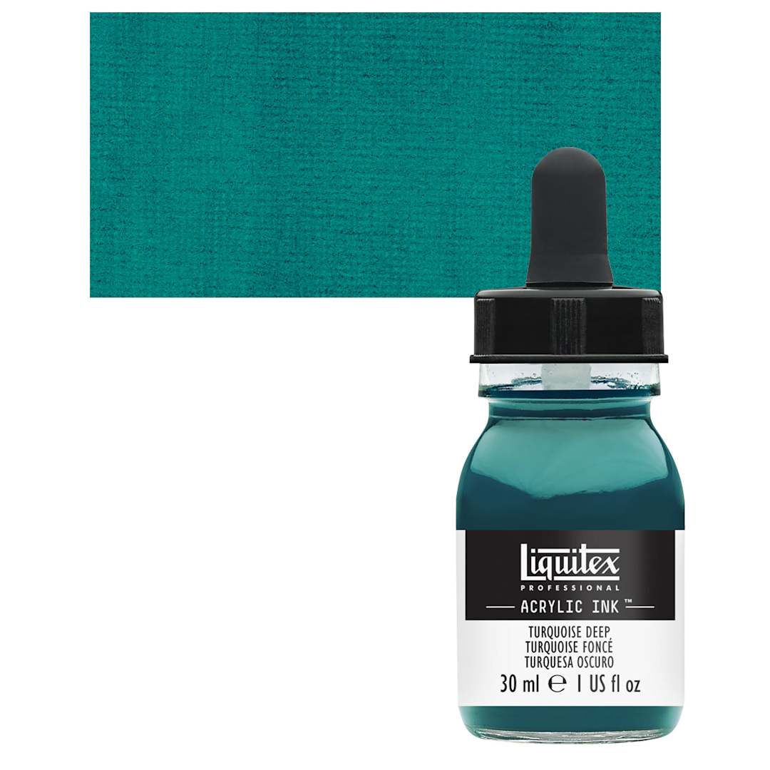 Open in modal - Liquitex Professional Acrylic Ink - Turquoise Deep bottle and swatch