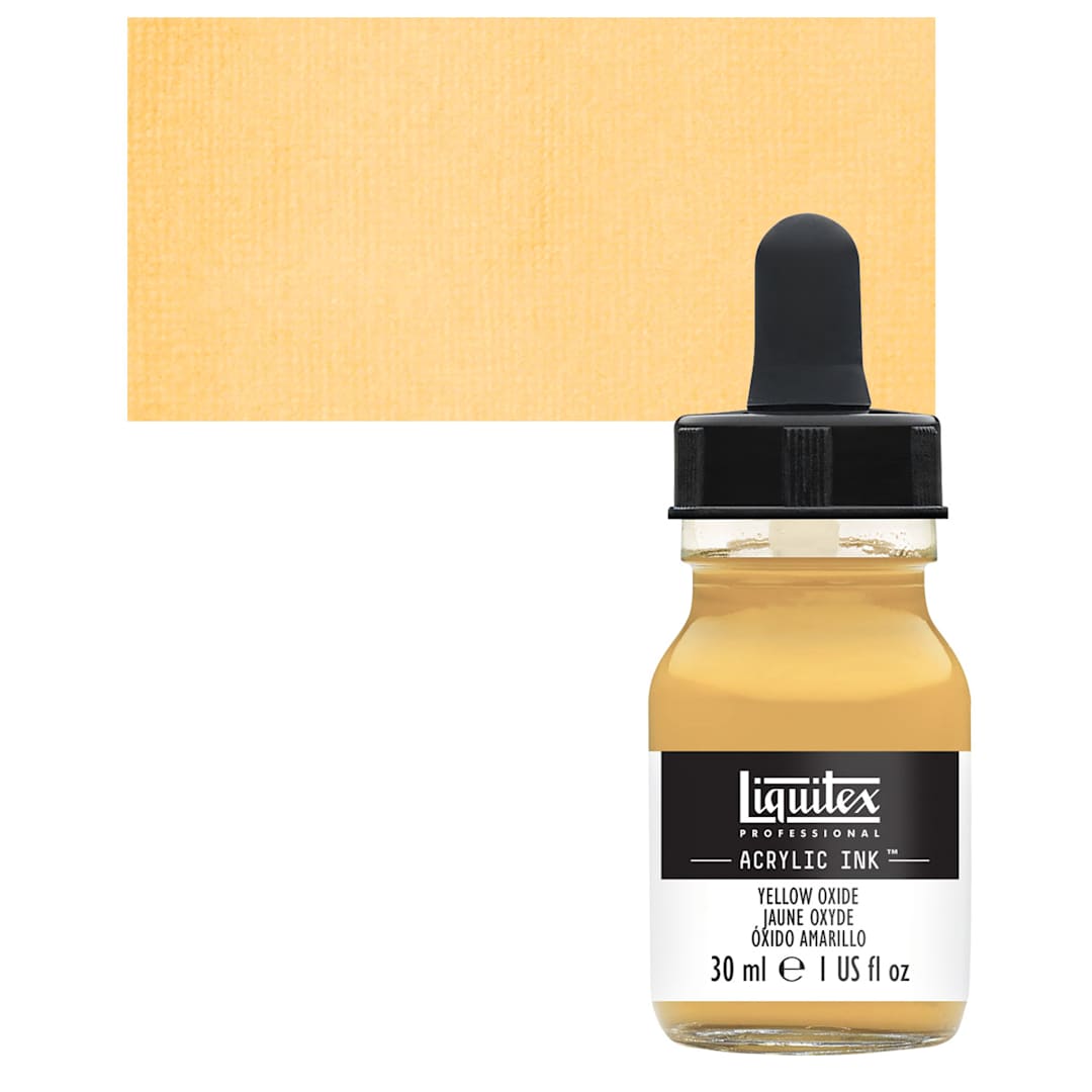 Open in modal - Liquitex Professional Acrylic Ink - Yellow Oxide bottle and swatch