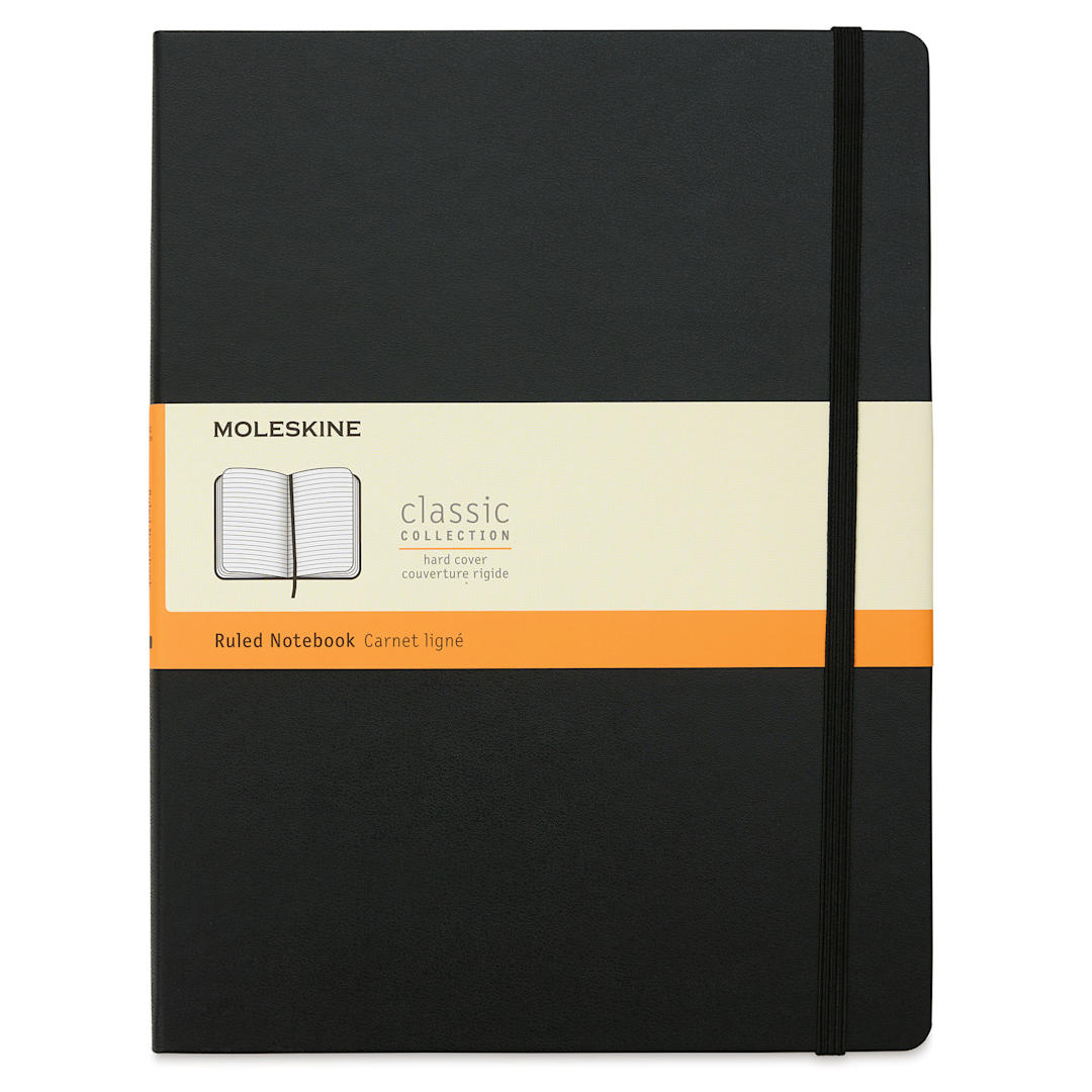 Open in modal - Moleskine Classic Hardcover Notebook - Black, Ruled, 9-3/4" x 7-1/2" (front)