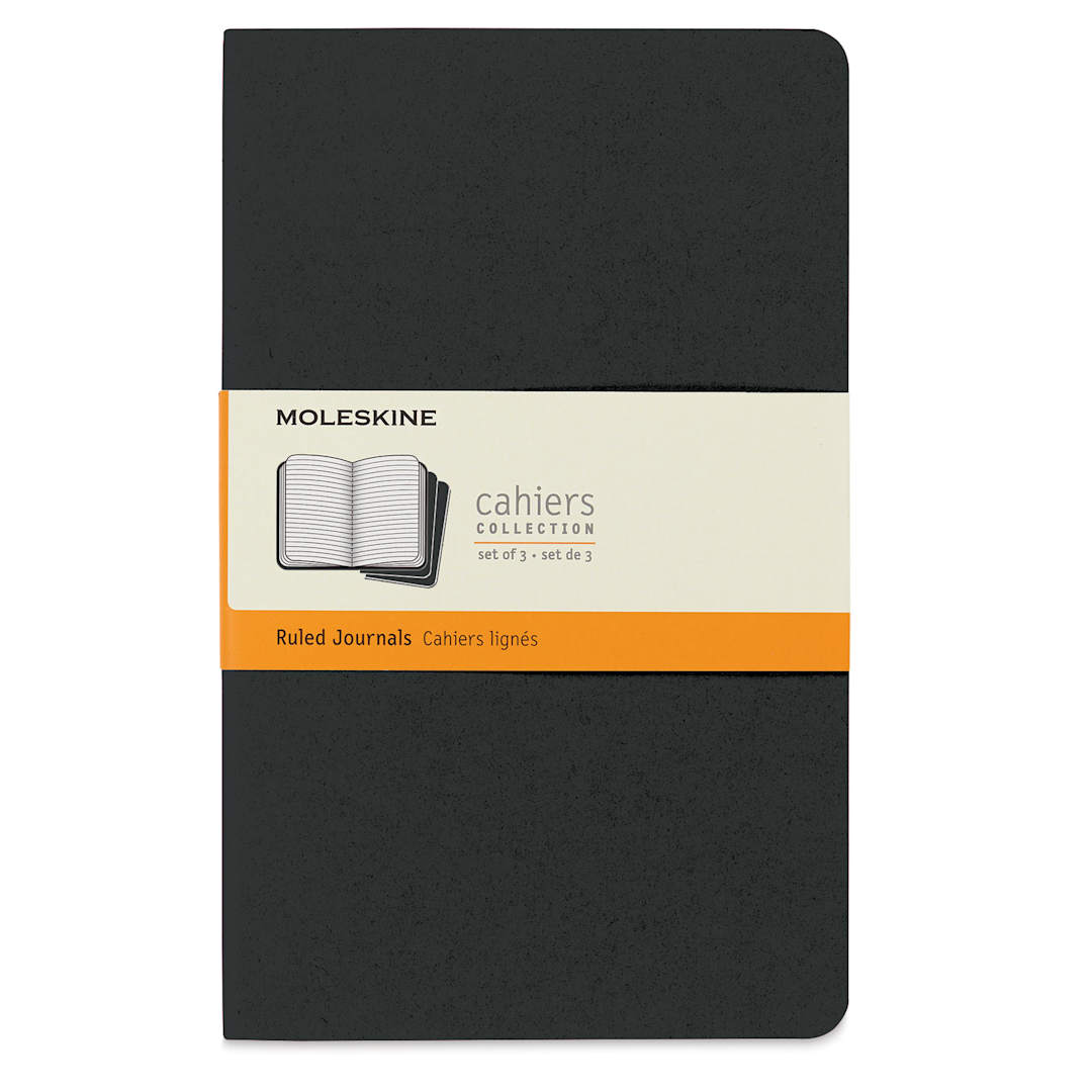 Open in modal - Moleskine Cahier Journals - 8-1/4" x 5", Black, Ruled, Pkg of 3