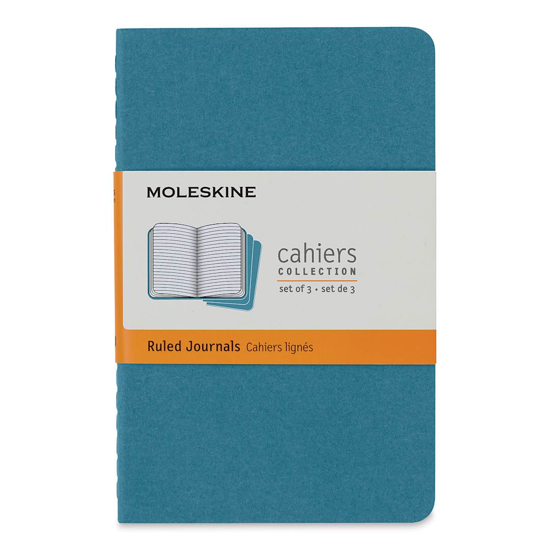 Open in modal - Moleskine Cahier Journals - 5-1/2" x 3-1/2", Ruled, Brisk Blue, Pkg of 3