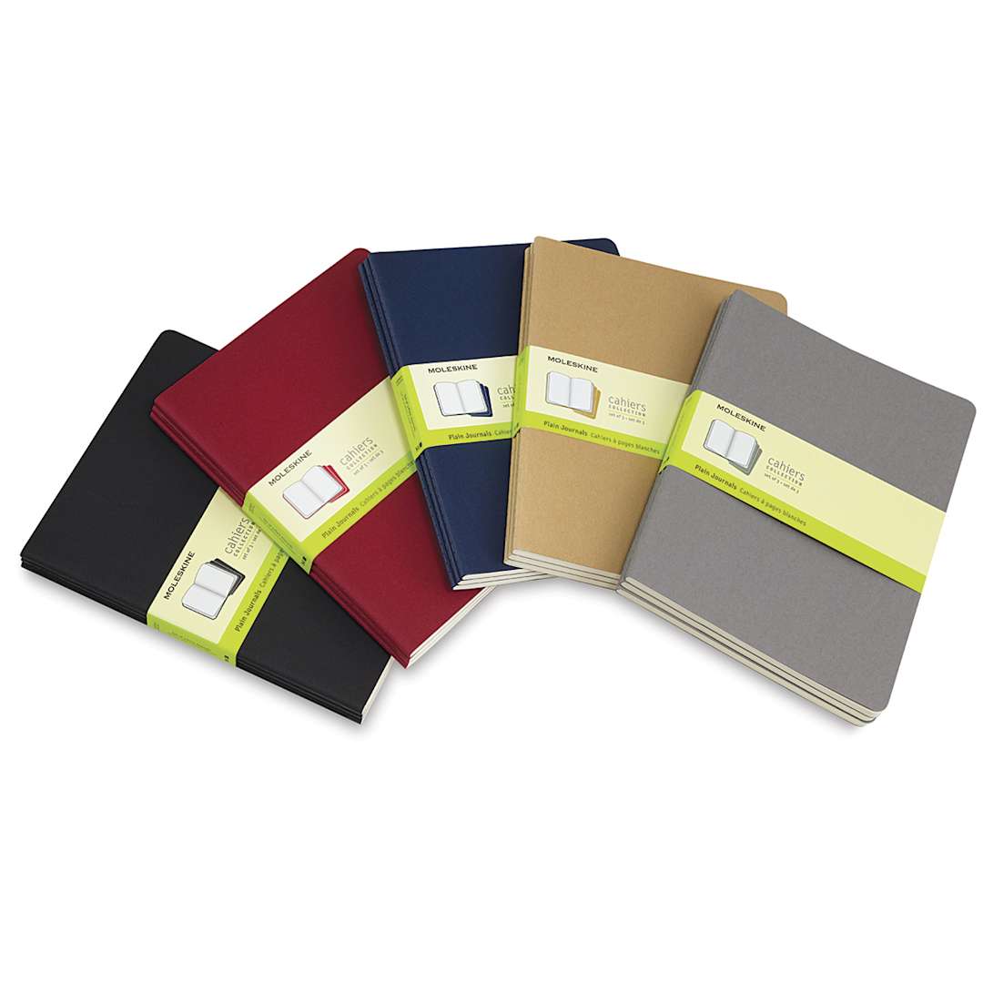 Open in modal - Moleskine Cahier Journals - Assorted colors of packages of 3 Journals shown with labels
