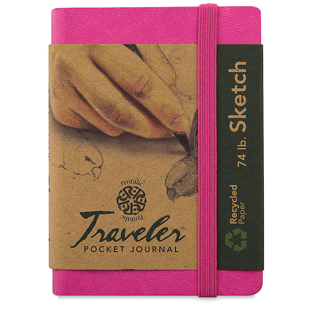 Open in modal - Pentalic Recycled Traveler's Sketchbook - 4-1/8" x 2-7/8", Pink