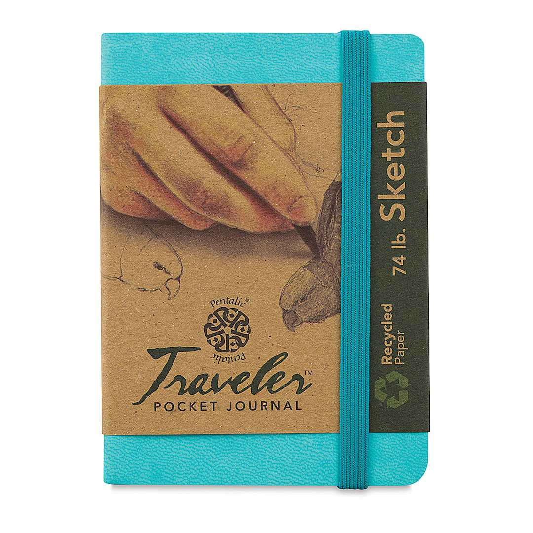 Open in modal - Pentalic Recycled Traveler's Sketchbook - 4-1/8" x 2-7/8", Turquoise
