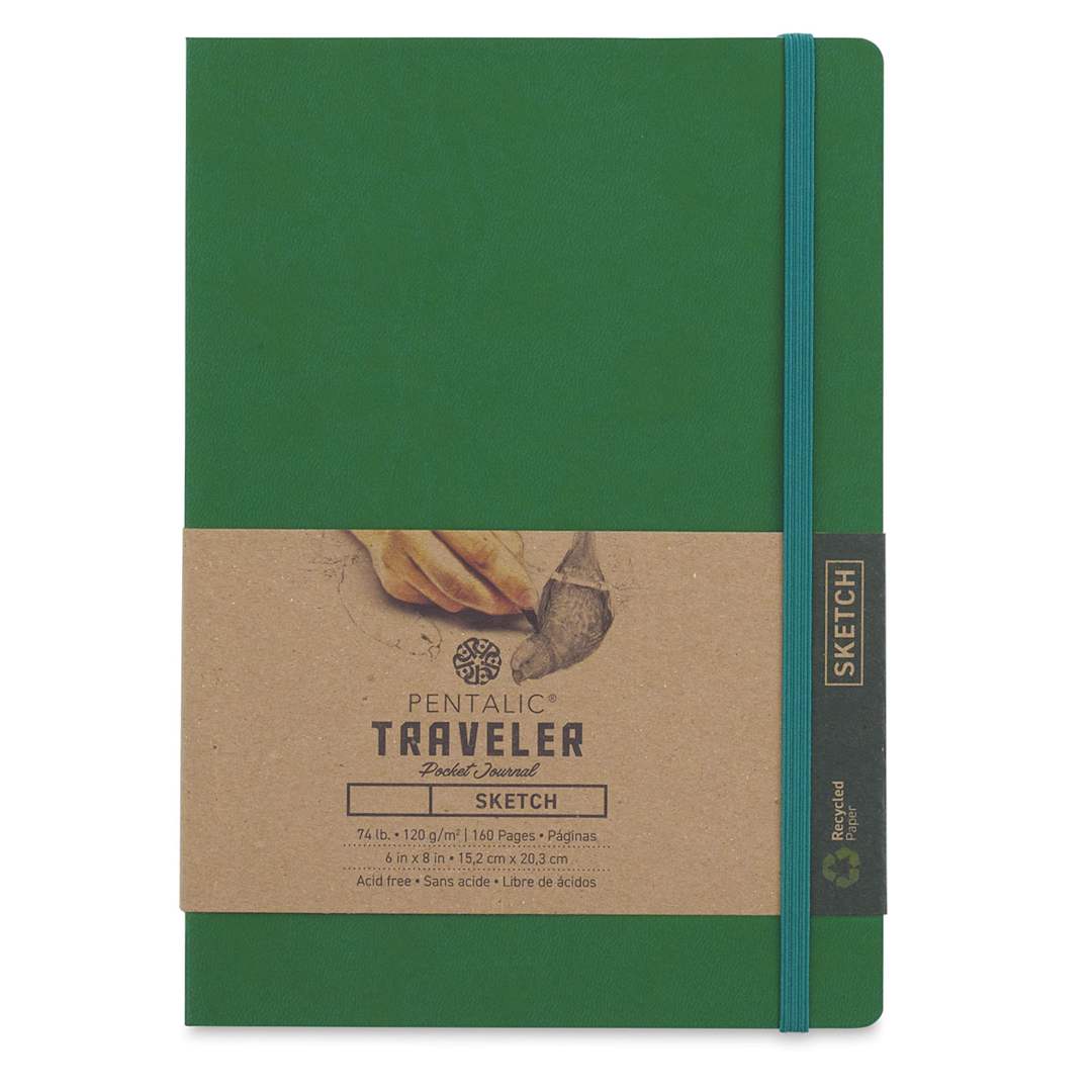 Open in modal - Pentalic Recycled Traveler's Sketchbook - 8-1/4" x 5-7/8", Green
