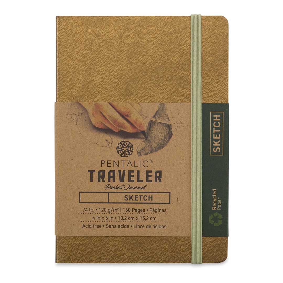Open in modal - Pentalic Recycled Traveler's Sketchbook - 5-7/8" x 4-1/8", Metallic Gold