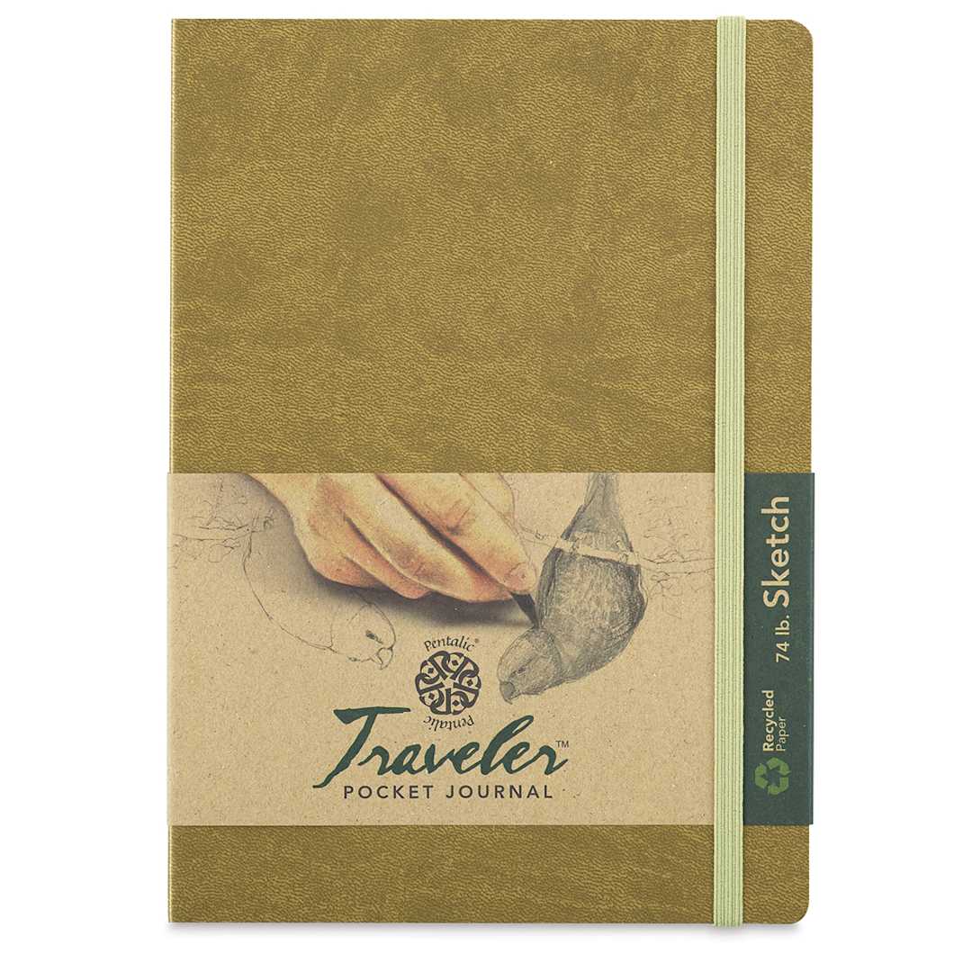 Open in modal - Pentalic Recycled Traveler Sketchbooks - Front cover of Metallic Gold Sketchbook