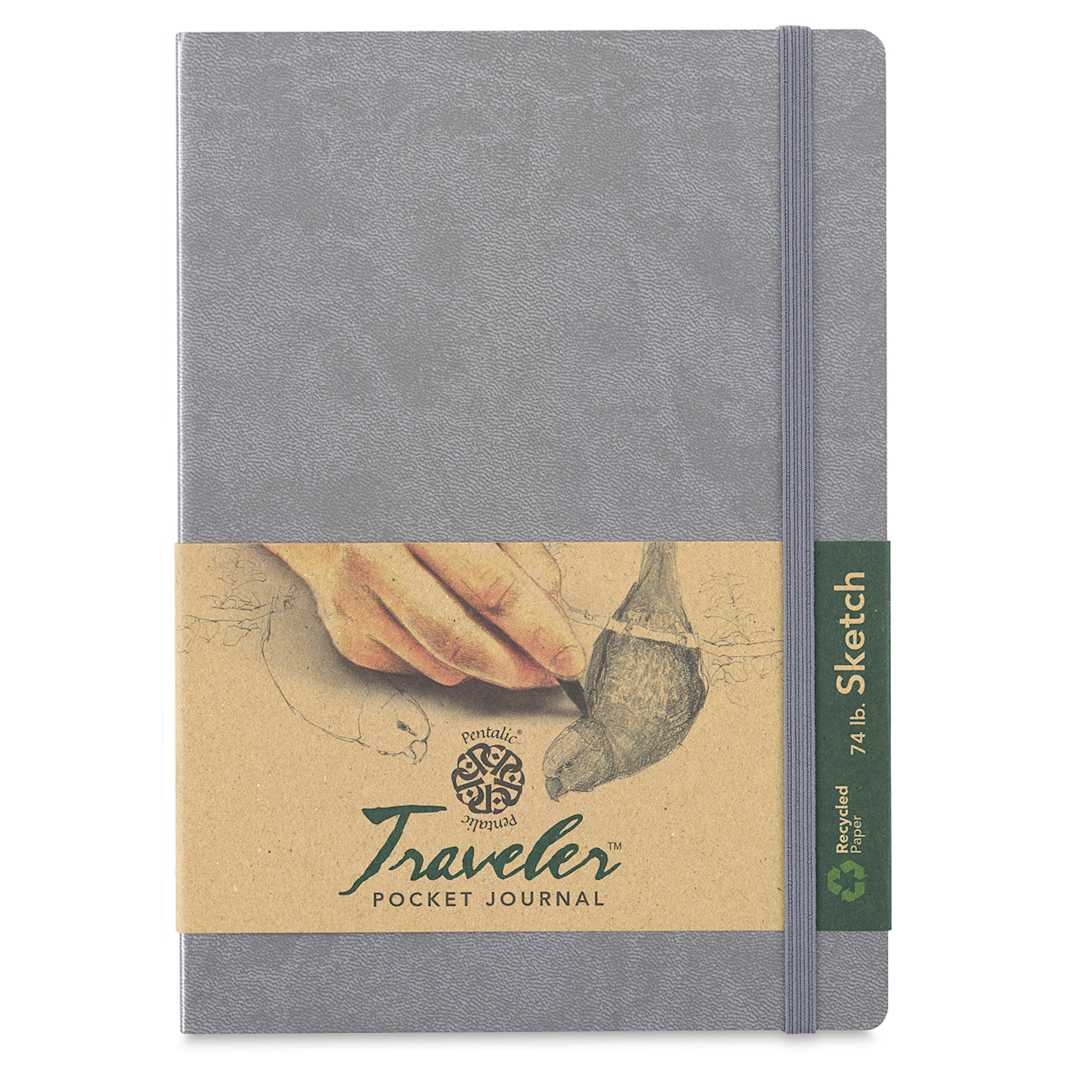 Open in modal - Pentalic Recycled Traveler Sketchbooks - Front cover of Metallic Silver Sketchbook