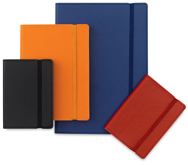 Open in modal - Pentalic Recycled Traveler Sketchbooks - Front view of 4 sizes and colors of Sketchbooks
