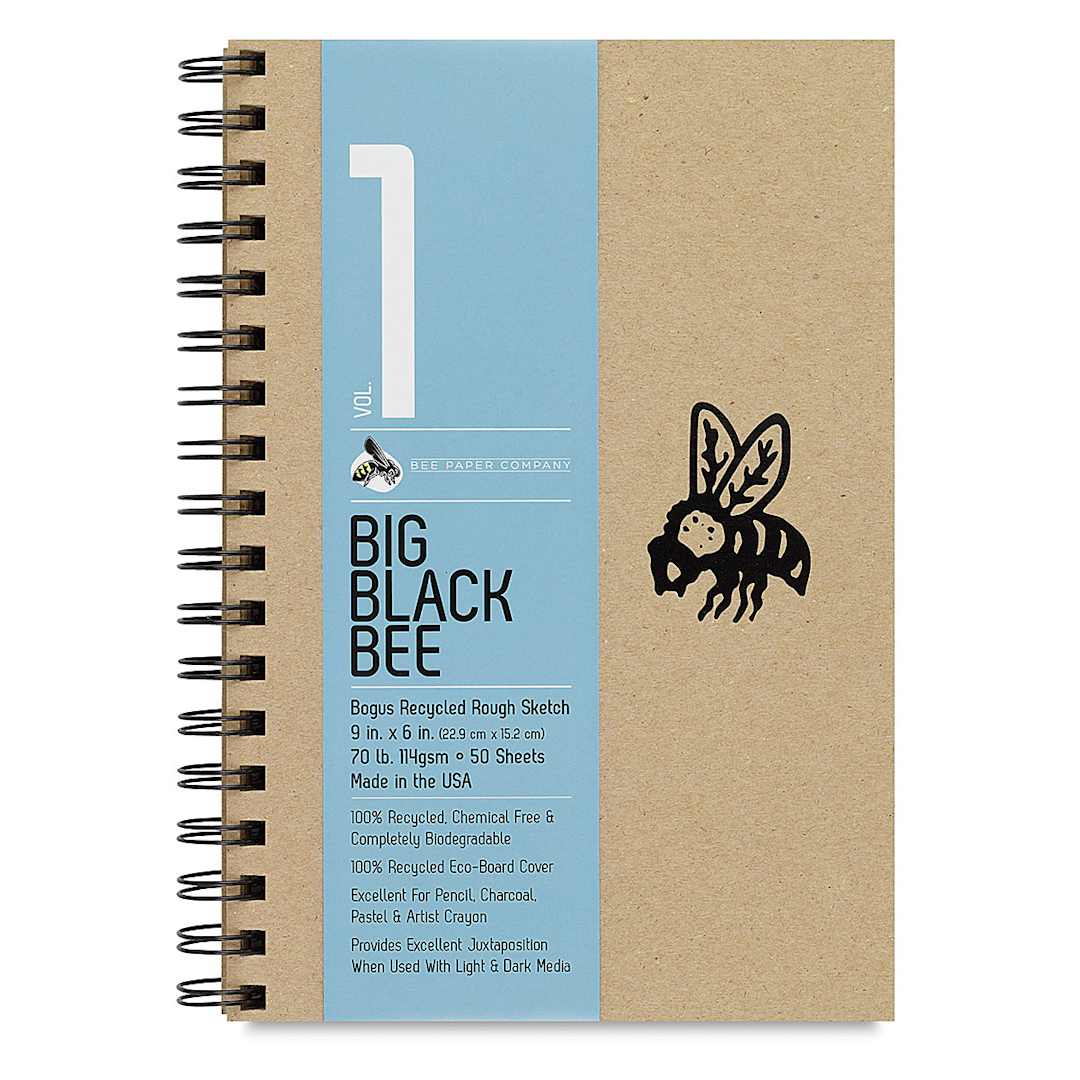 Open in modal - Big Black Bee Bogus Recycled Sketchbook - 9" x 6", Rough, Wirebound, 50 Sheets