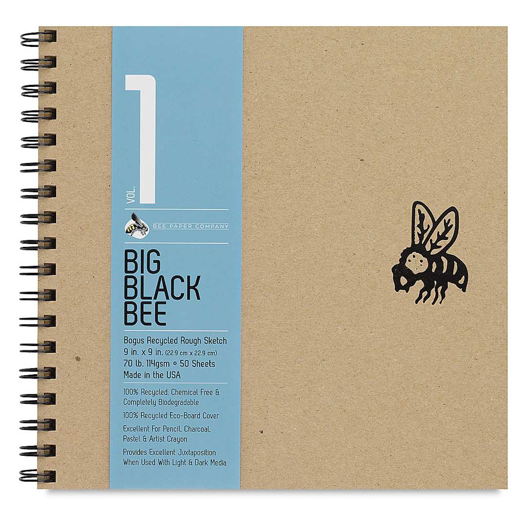 Open in modal - Recycled Rough Sketchbooks - Top view of square sketchbook with label
