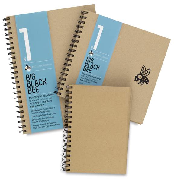 Open in modal - Recycled Rough Sketchbooks - Top view of Three sizes of Sketchbooks
