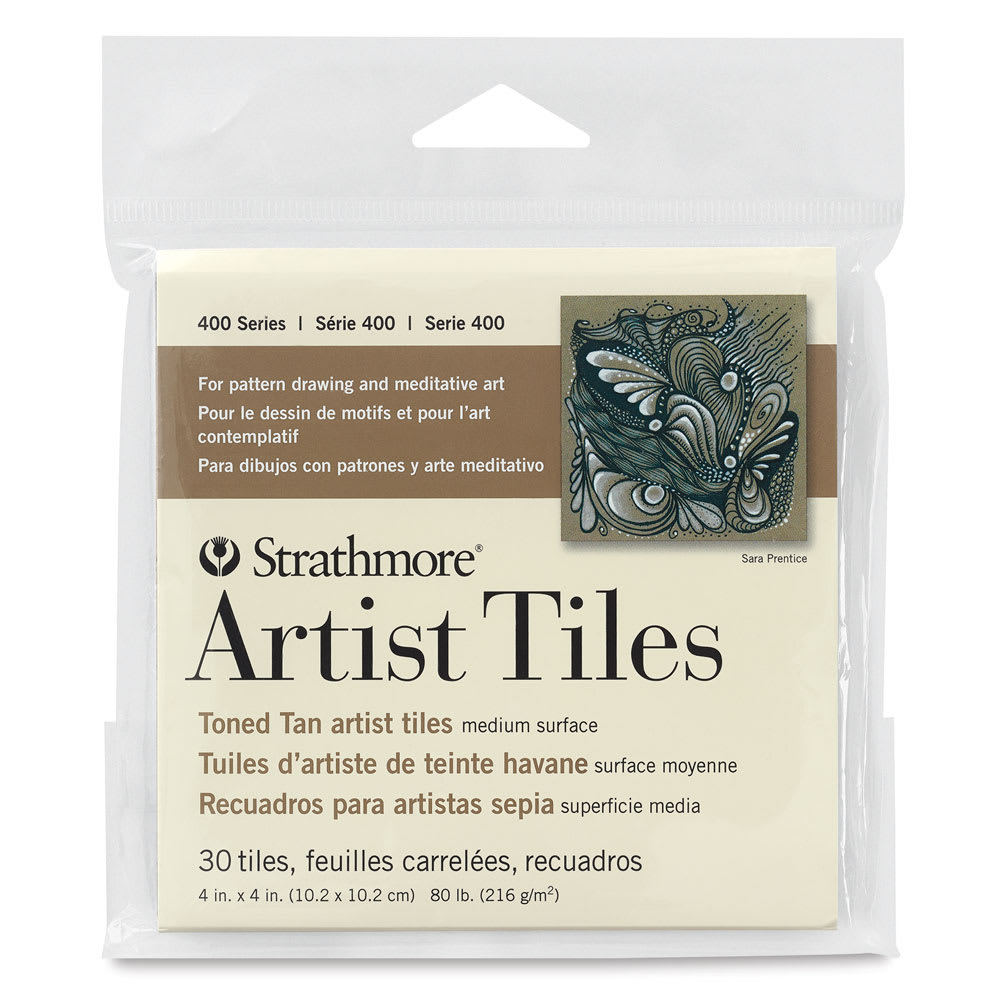 Open in modal - Strathmore 400 Series Toned Paper Artist Tiles - Front of package of Tan Tiles
