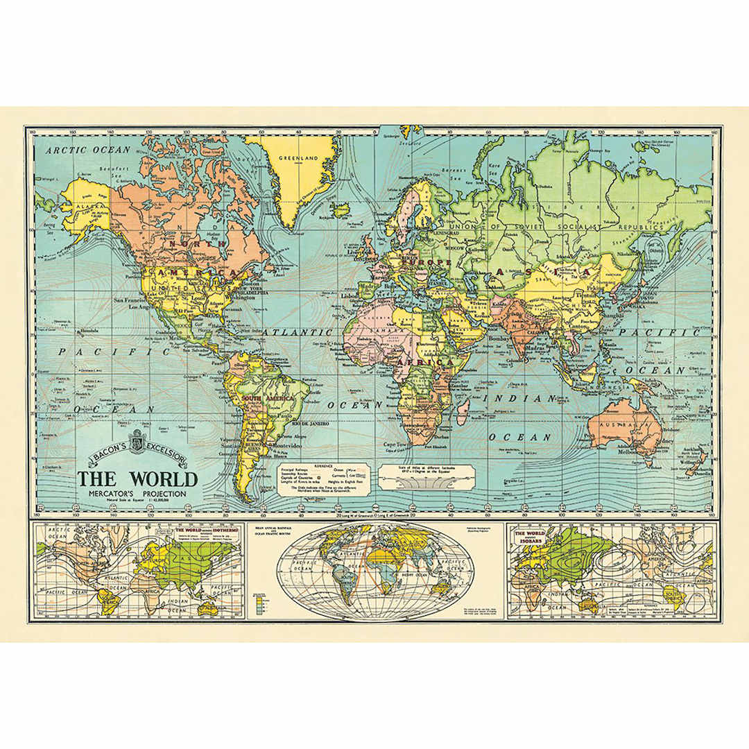 Open in modal - Cavallini World Map 6 Printed Paper