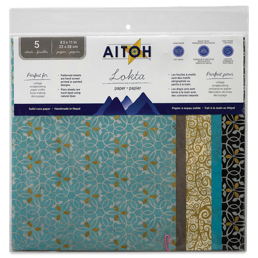 Open in modal - Aitoh Decorative Lokta Paper Pack - Mica, 8-1/2" x 11", Pkg of 5, front of packaging