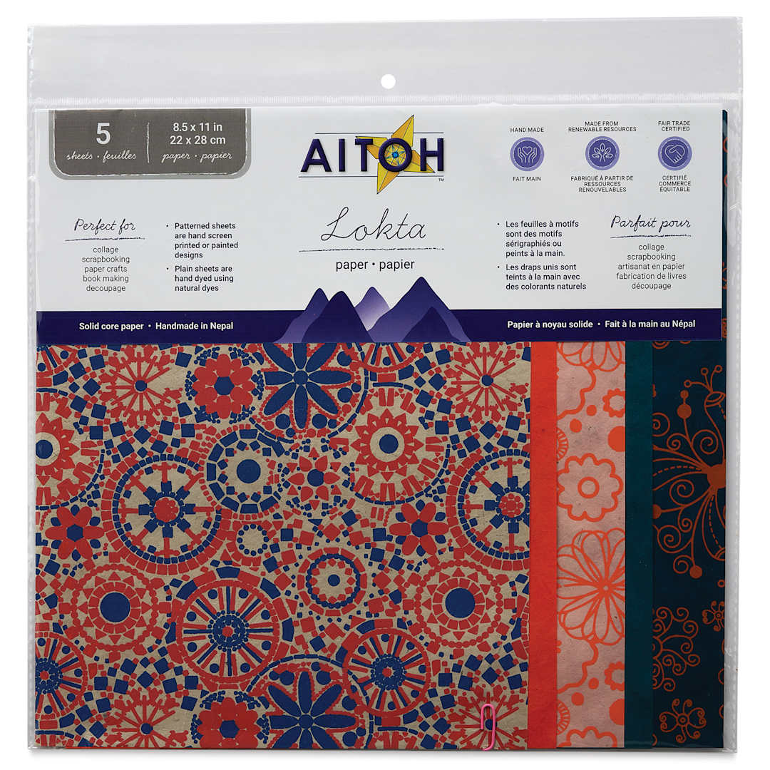 Open in modal - Aitoh Decorative Lokta Paper Pack - Oranges, 8-1/2" x 11", Pkg of 5, front of packaging