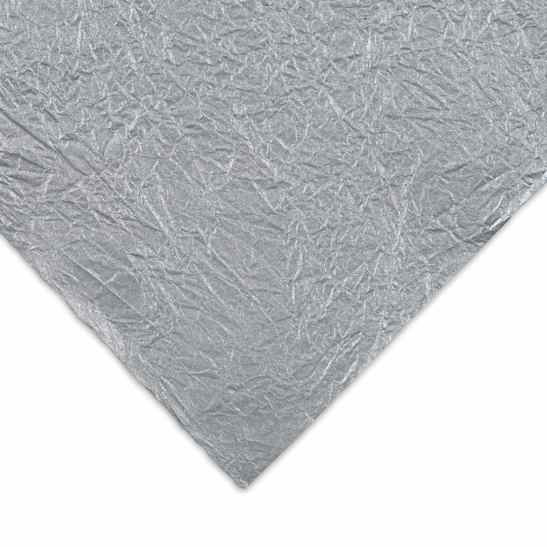 Open in modal - Black Ink Thai Soft Metallic Momigami Paper - Closeup of Silver paper showing color and texture