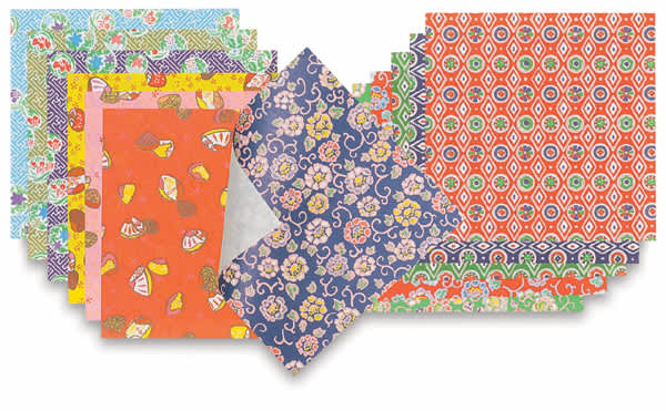 Open in modal - Chiyogami Paper - Sheets from package of 24 spread with one sheet folded slightly