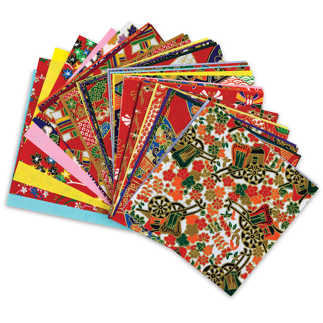 Open in modal - Aitoh Yuzen Chiyogami Paper - 4" x 4" assorted sheets shown in fan
