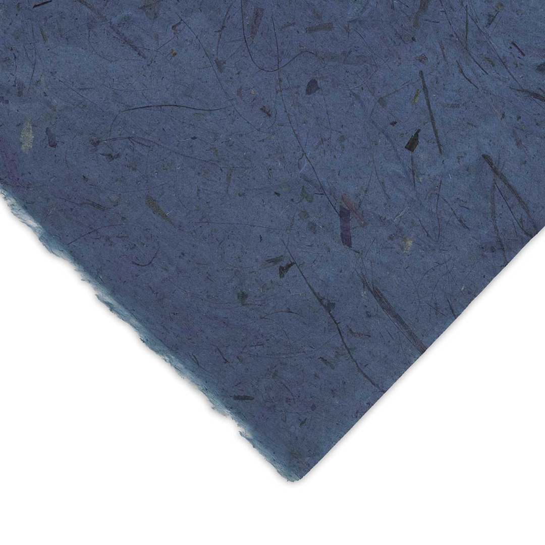 Open in modal - Black Ink Thai Banana Paper - Corner of Blue paper to show color and texture
