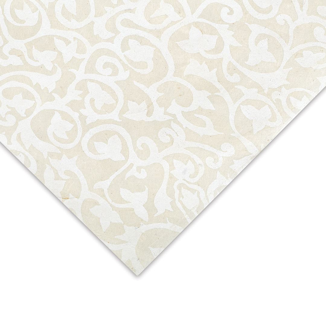 Open in modal - Nepalese Lokta Flower Print Paper - Closeup of corner of Ivory sheet showing color and texture