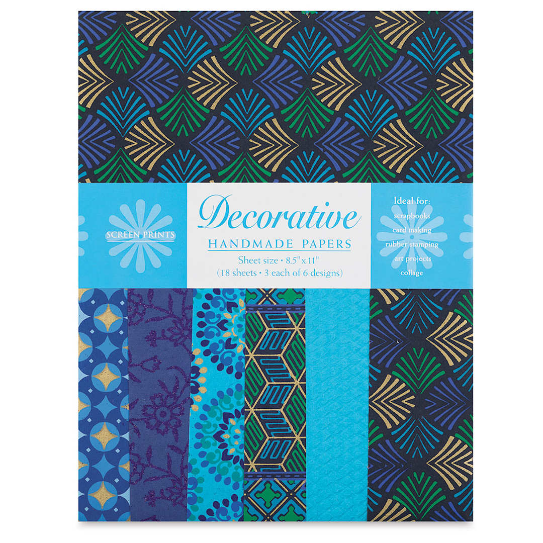 Open in modal - Decorative Paper Screen Print Assortment Packs - Blue and Turquoise shown