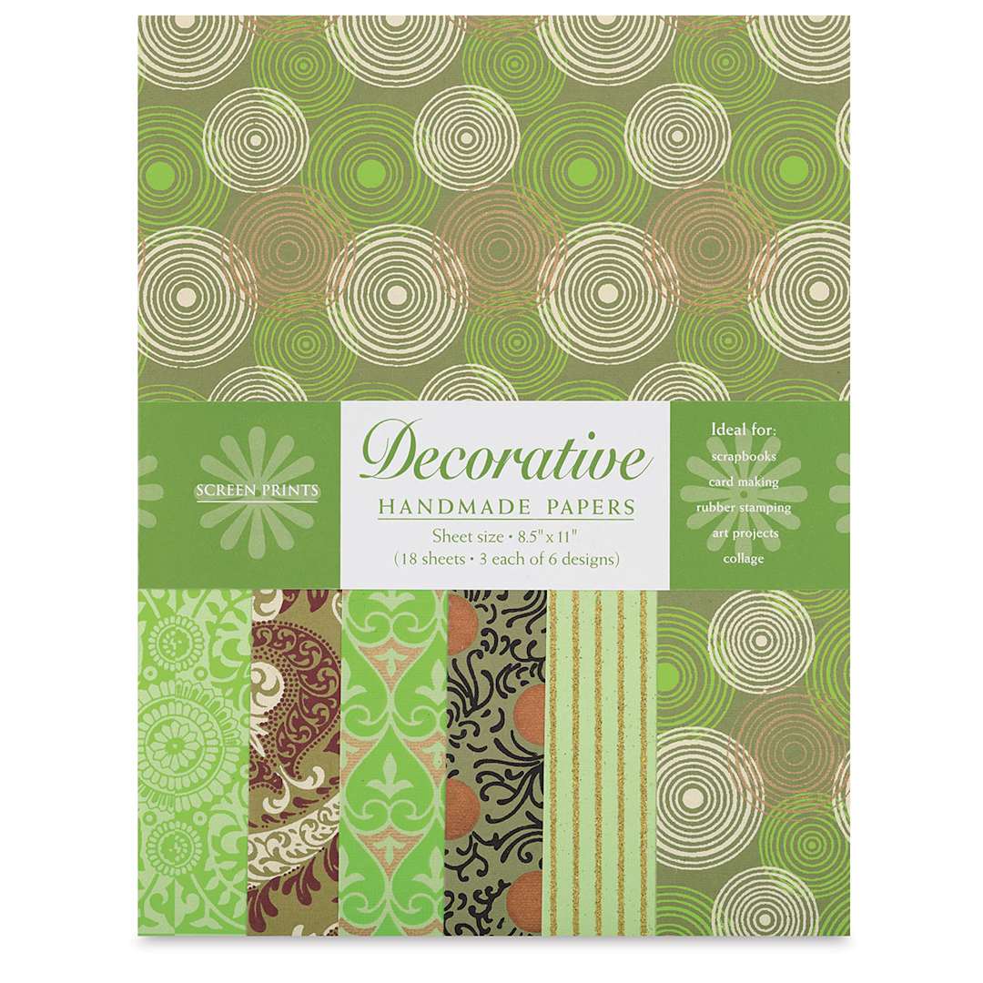 Open in modal - Decorative Paper Screen Print Assortment Packs - Moss Green and Pista Green shown