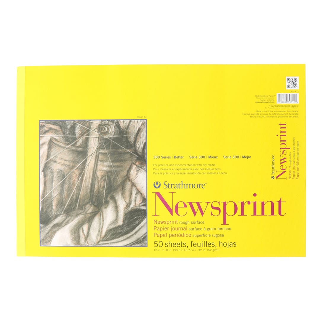 Open in modal - Strathmore Newsprint Paper Pad, 300 Series, 50 Sheets, Rough, 12 in x 18 in