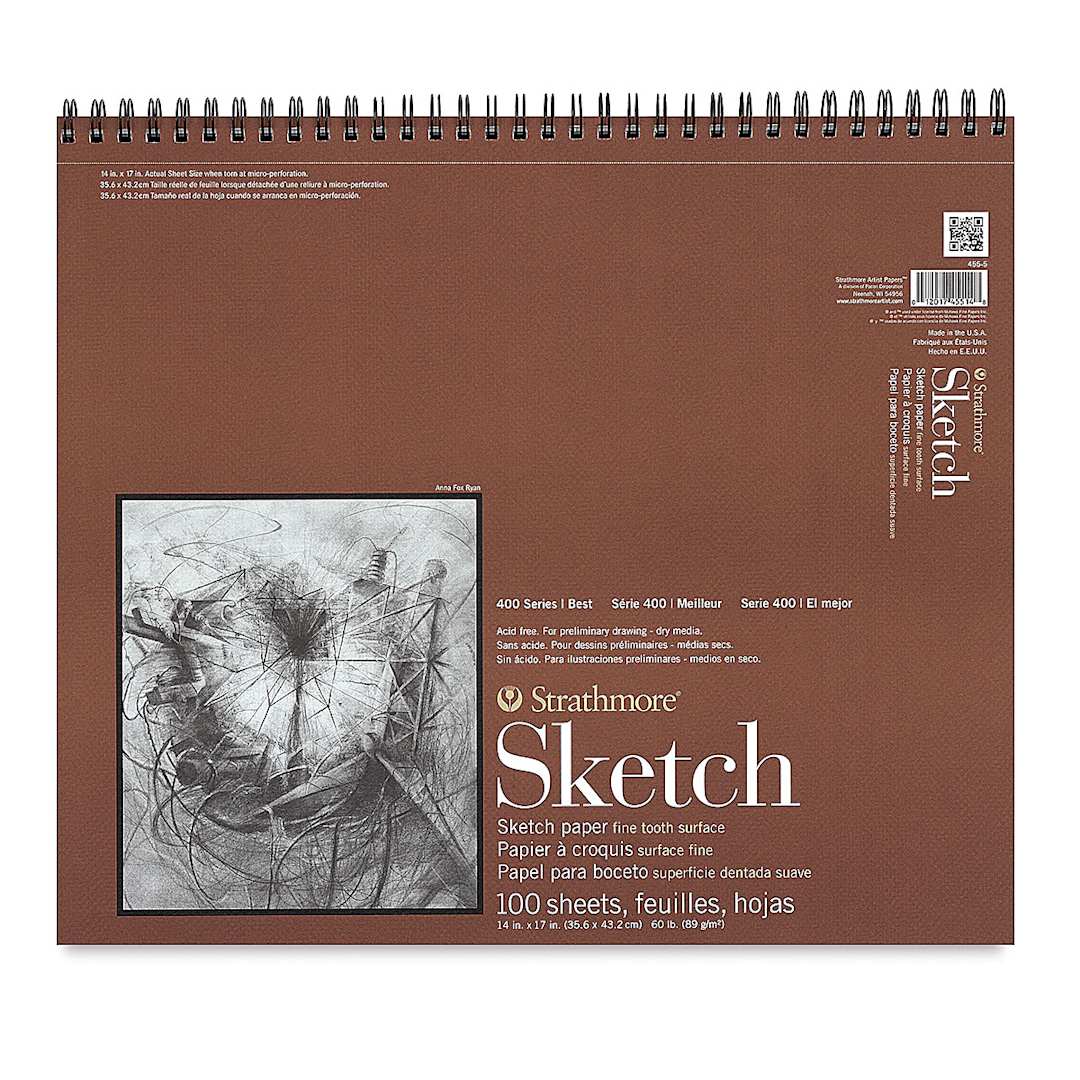 Open in modal - Strathmore 400 Series Sketch Pad - 14" x 17", Spiral Bound, Side, 100 Sheets