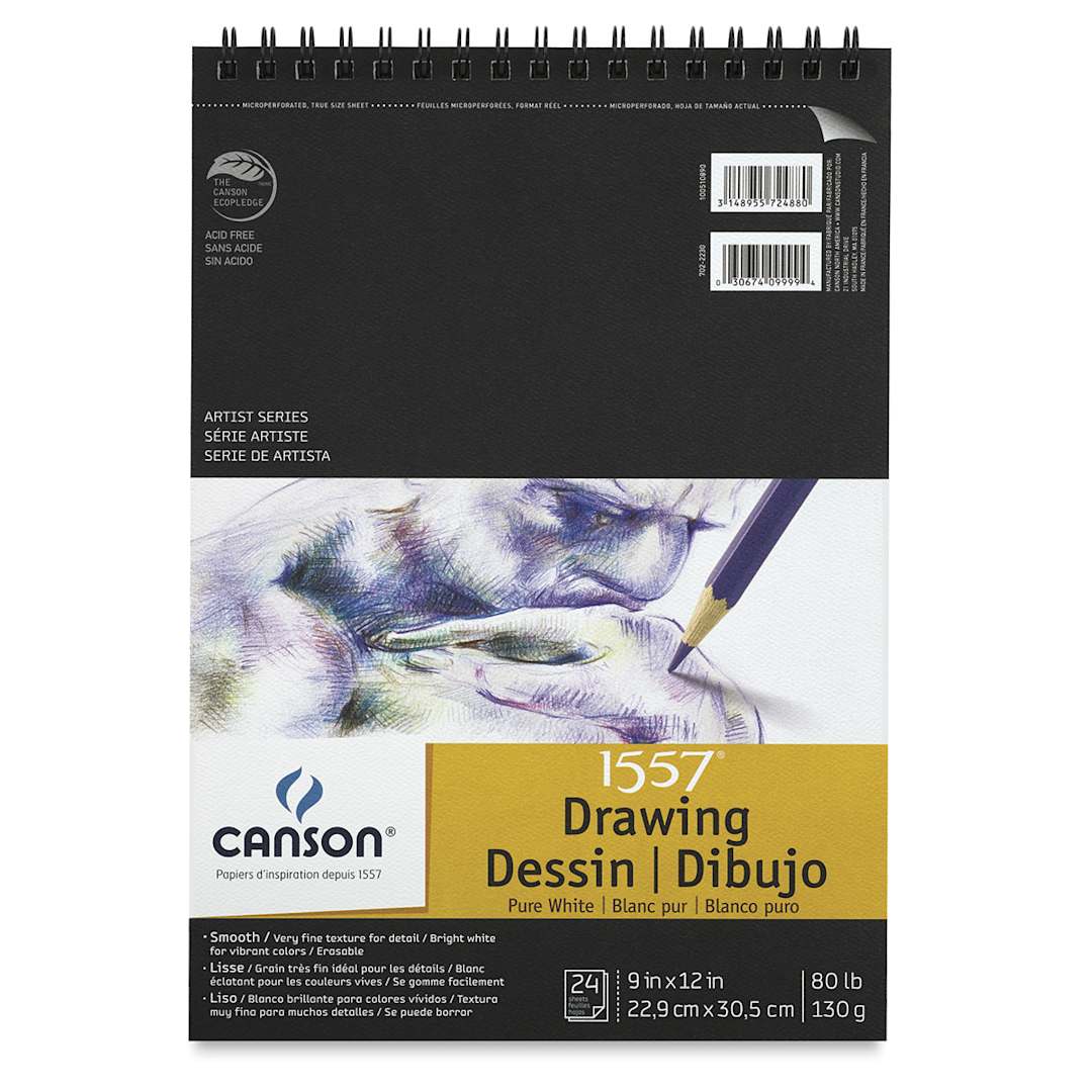 Open in modal - Canson Pure White Drawing Pad - Top view of cover of spiral bound Drawing pad 