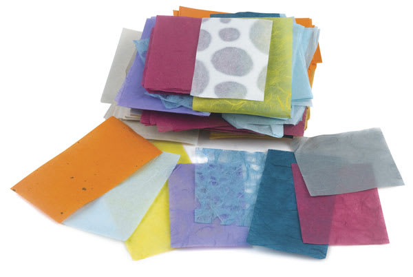 Open in modal - Black Ink Mulberry Paper Scrap Pack - Assorted colors and textures of paper shown