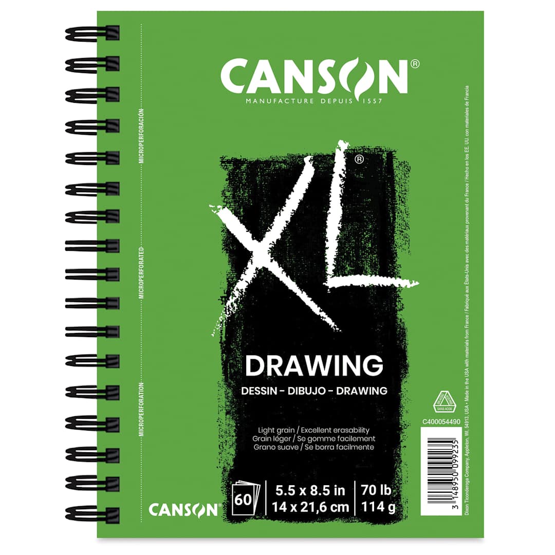Open in modal - Canson XL Drawing Pad - 8-1/2" x 5-1/2", Wirebound Side, 60 Sheets