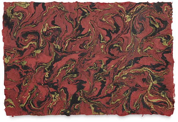 Open in modal - Nepalese Marbled Lokta Paper - Full sheet of Black and Gold effect on Red Paper
