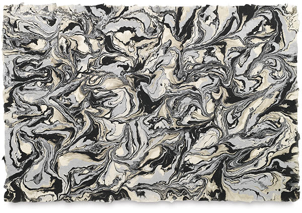 Open in modal - Nepalese Marbled Lokta Paper - Full sheet of Silver and Black effect on Natural Paper