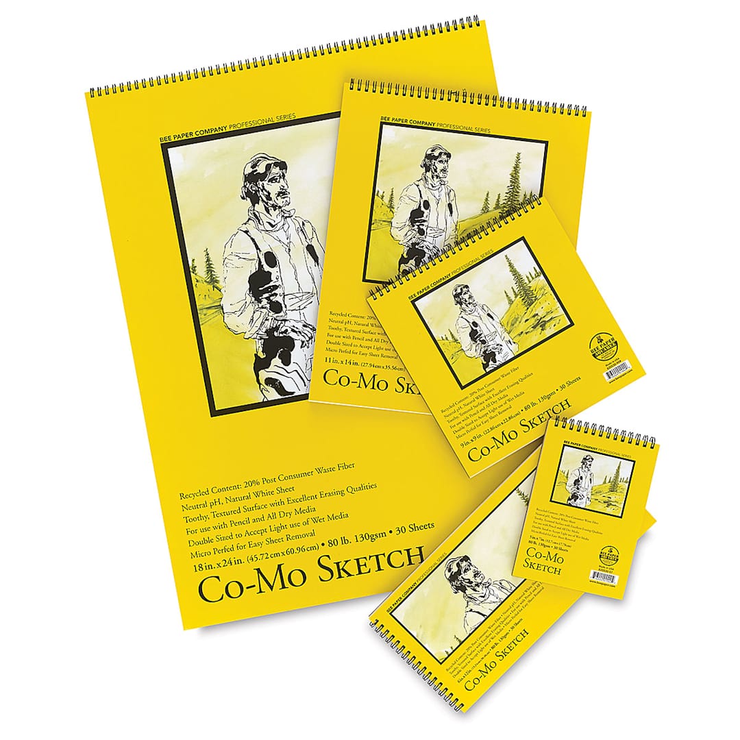 Open in modal - Bee Paper Co-Mo Sketch Pads - Top view of various sizes of Pads
