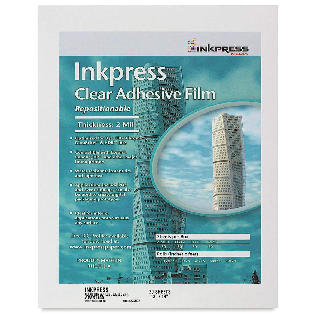 Open in modal - Inkpress Adhesive Clear Inkjet Film - 13" x 19", 20 Sheets