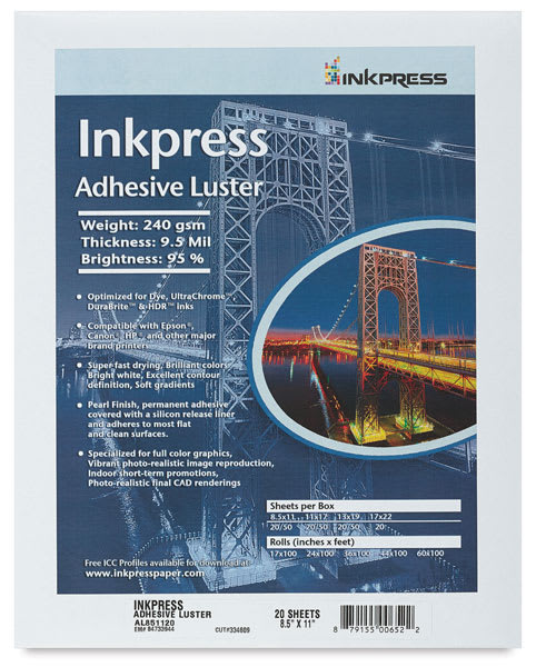Open in modal - Inkpress Inkjet Paper - Front view of Adhesive Luster Package