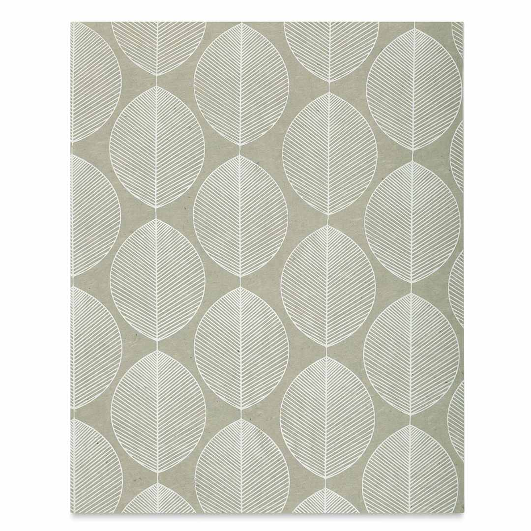 Open in modal - Screenprinted Beech Leaves Lotka Paper - Full sheet of White on Gray pattern