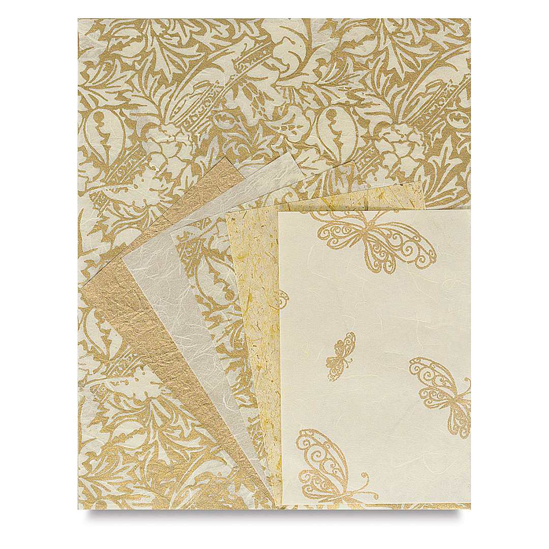 Open in modal - Black Ink Decorative Paper Packs - Both sizes of Golden Glow Assorted Sheet Pack shown