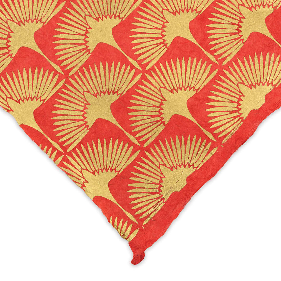 Open in modal - Lokta Paper - Crane, Red and Gold, 20" x 30" (Corner)