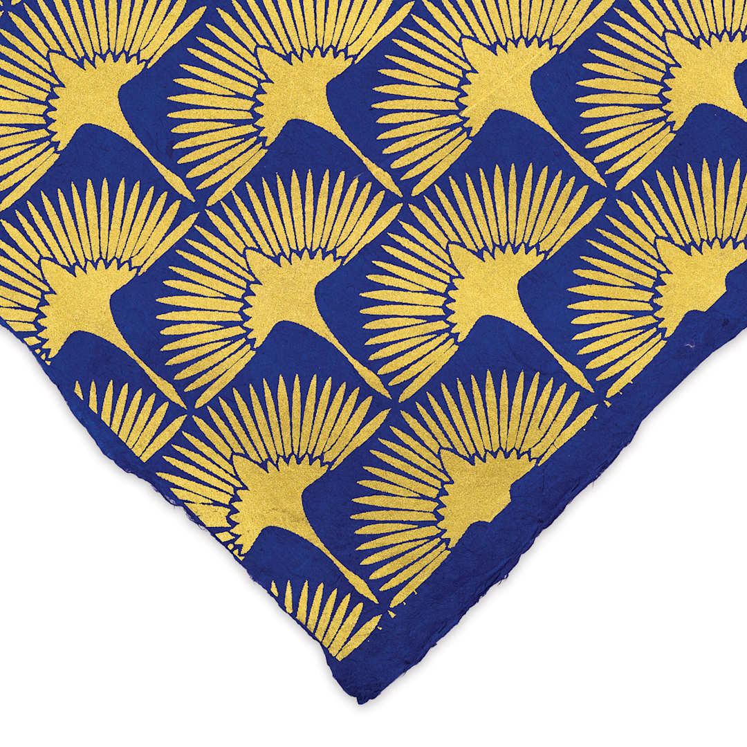 Open in modal - Lokta Paper - Crane, Blue and Gold, 20" x 30" (Corner)