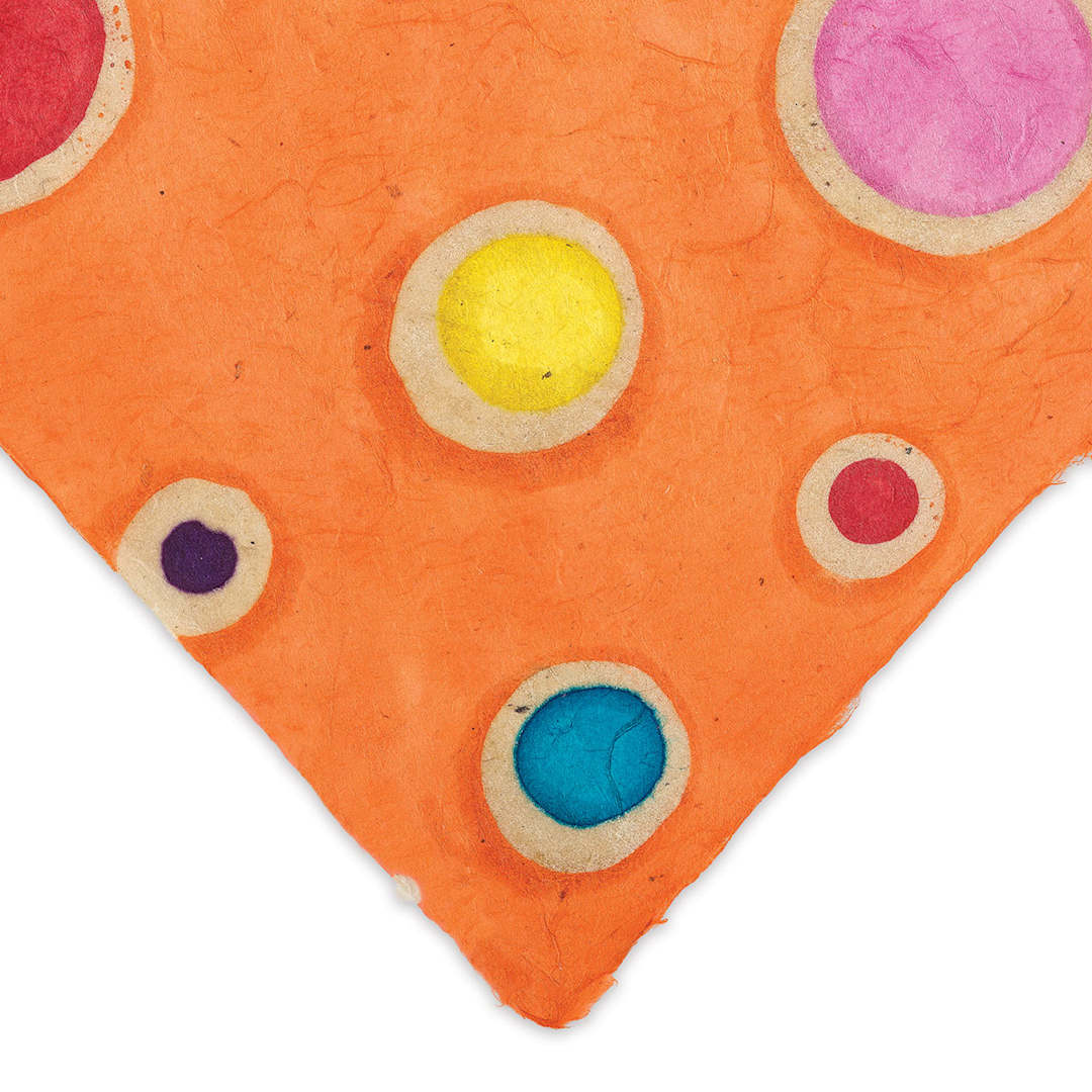 Open in modal - Decorative Lokta Paper- Orange Circles 20" x 30" corner
