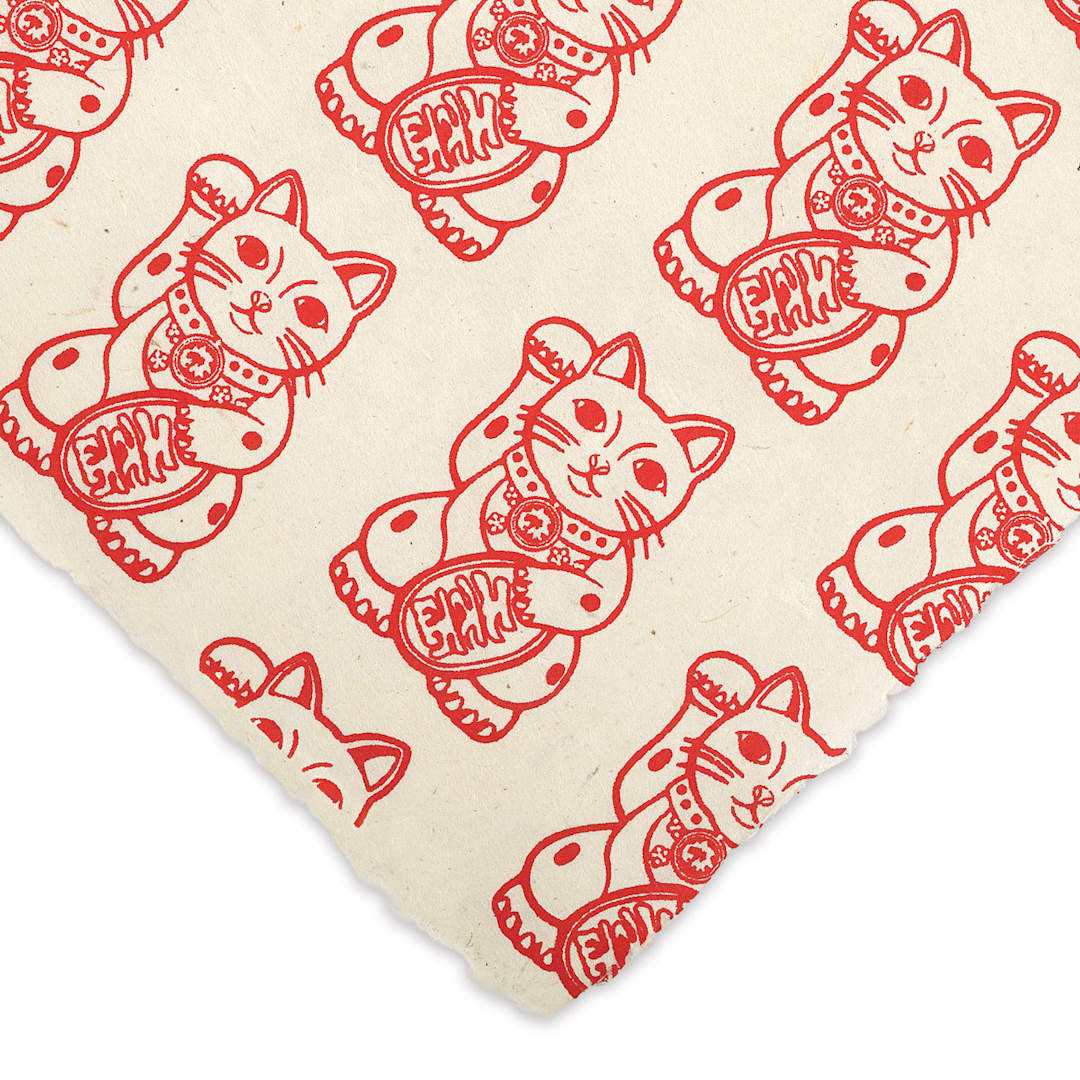 Open in modal - Lokta Paper - Lucky Cat, Red and White, 20" x 30" (Corner)