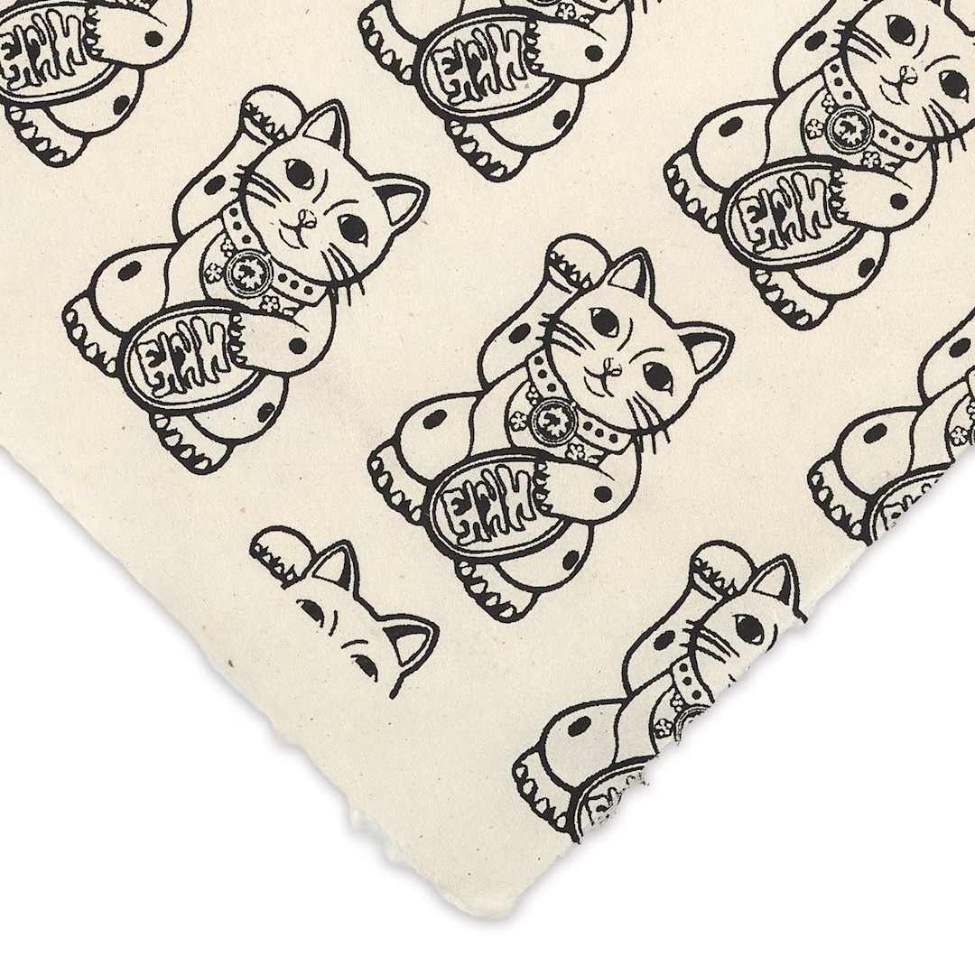 Open in modal - Lokta Paper - Lucky Cat, Black and White, 20" x 30" (Corner)