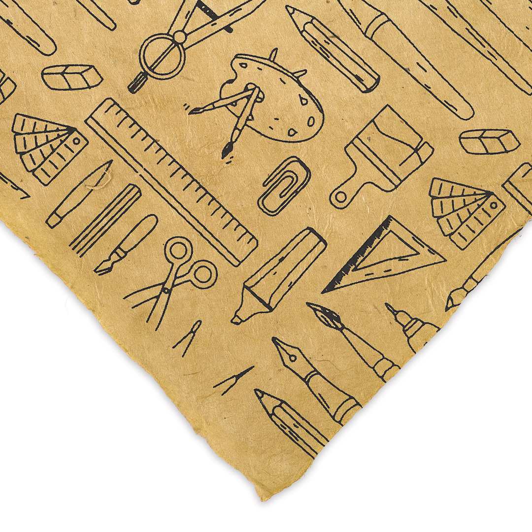 Open in modal - Lokta Paper - Art Supplies Print, Kraft Yellow and Black, 20" x 30" close-up of corner