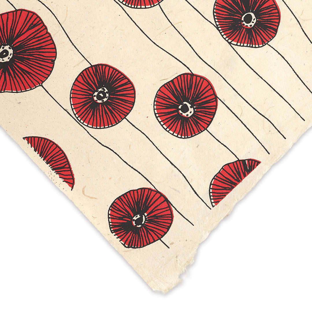 Open in modal - Lokta Paper - Bloom, Red, Black and Cream, 20" x 30" (corner) 