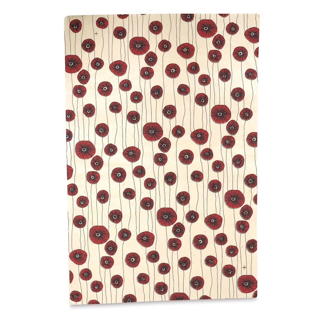 Open in modal - Lokta Paper - Bloom, Red, Black and Cream, 20'' x 30''